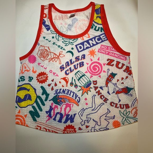 Zumba Wear Mesh Tank Top – Salsa Dance Club Print – Size Medium - Picture 1 of 5